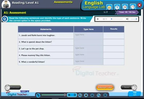 English language lab practical activity with level a1 english reading assessment